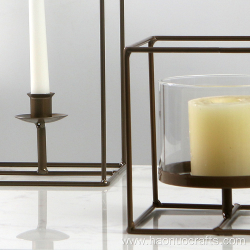 iron craft geometrical contracted glass candlestick